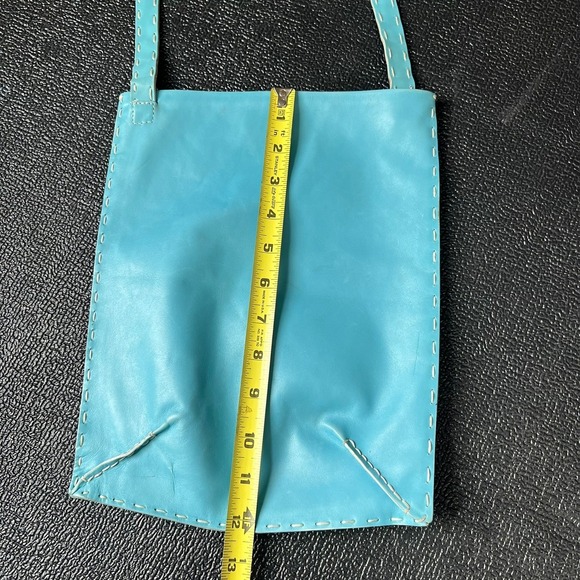 PATRIZIA PEPE Turquoise Leather Stitch Shoulder Bag Crossbody Purse Casual - Picture 7 of 9